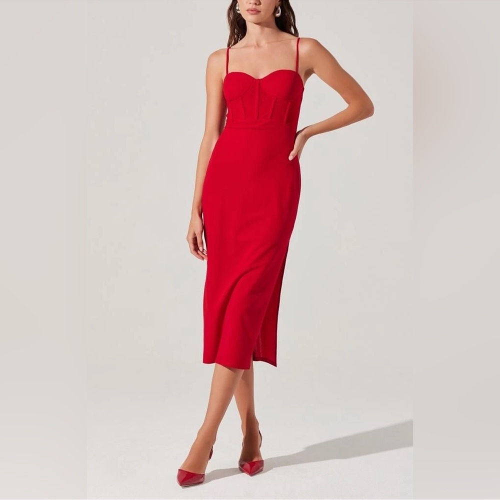 ASTR The Label Contrast Mesh‎ Bustier Midi Dress L Red Women’s Sleeveless